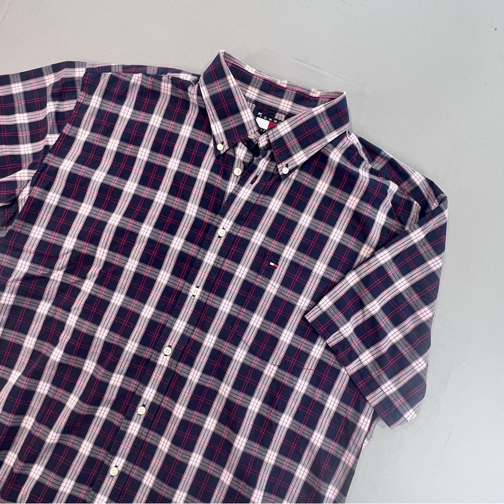 Tommy Hilfiger Men's Checkered Shirt - Navy and Pink